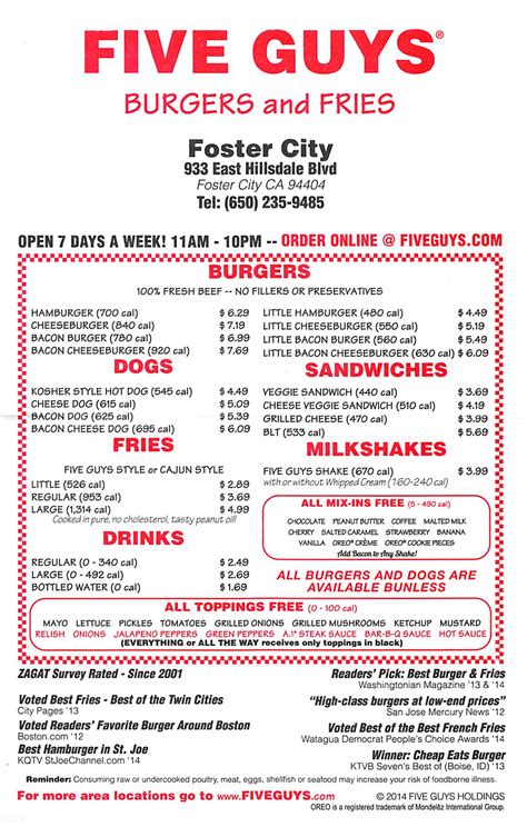 menu five guys|Five Guys menu